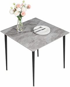 Kitchen Dining Table Marble Tabletop: Square 80cm Modern Sintered Stone Grey Pattern High Gloss Marble Effect Top Dinner Tables with Tapered Metal Legs Dining Room Home Lounge - Not Include Chair