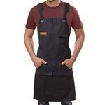 The Chestnut Canvas Apron for Men - Cross Back Professional Black Apron for Cooking, BBQ, Woodworking, Welding, Grilling, Work, Metalwork - Adjustable from M to XXL