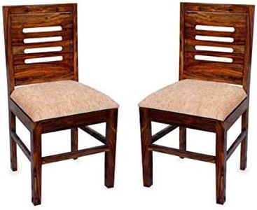 Wiprowood Shri Karni Handicraft Wooden Dining Chairs Only | Wooden Dinning Chairs With Cushion | Dining Room Furniture | Sheesham Wood, Set Of 2, Natural Brown