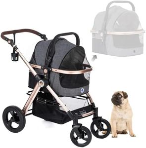 HPZ Pet Rover Prime 3-in-1 Luxury Dog/Cat/Pet Stroller (Travel Carrier+Car Seat+Stroller) with Detach Carrier/Pump-Free Rubber Tires/Aluminum Frame/Reversible Handle for Medium&Small Pets(Stone Gray)