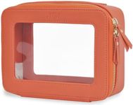 NGIL Clear Faux Leather Travel Toiletry Bag, Makeup Bag Organizer for Women, Clear Window & Gold Zipper Makeup Bag, Road Trip Essential, Skincare, Cruise Ship Essentials (Orange)