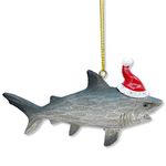 Shark with Santa Hat Christmas Tree Ornament 4.5"