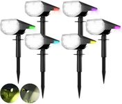 Xmart Solar Lights Outdoor Waterproof IP68 4 Lighting Modes Solar Spotlight Garden Powered Yard Spot Driveway Solar Lights with Colorful Taillight for Christmas Outside Landscape- 6 Pack (Cool White)