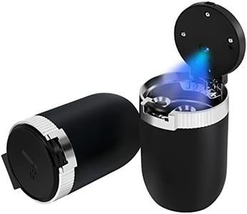 AUSZUOI Car Ashtray withLid Smell Proof(2-Pack),Portable Ashtray,Easy Clean Up Detachable Ashtray,LED Blue Light, Windproof for Outdoor Travel, Home Use(Silver)