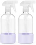 Worldgsb 2 Pack Glass Spray Bottles with Silicone Sleeve, 16 oz Empty Refillable Containers with Adjustable Spray Nozzles, Spray Bottles for Hair, Cleaning Solutions and Plants Purple