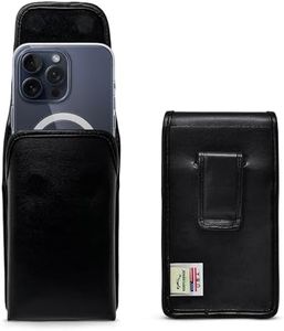 Turtleback Belt Holder for iPhone 16 Pro Max, 15 Pro Max, 14 Pro Max -Small- Fits w/Slim MagSafe Style Cases, Premium Black Leather Vertical Belt Holster Magnetic Closure Leather Wrapped Clip