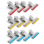 HOUSE AGAIN 12 Pack 3 Sizes Chip Bag Clips Covered with Silicone - NO More Sharp Edges - Air Tight Seal Bag Clips, Bright Silver, 5 Inches, 3 Inches and 2.5 Inches