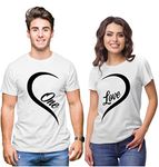 Hangout Hub Hangout-Hub-NP21 Couple Tshirts for Couples | Printed One Love Heart T-Shirts(White;Men XL, Women XL) Men's and Women's Round Neck T-Shirt (Pack of 2, Cotton)