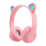 Yissone Kids Wireless Headphones Bluetooth 5.0 Wireless Headphones Over-ear Foladable Headphones Cat Ear Game Headset with LED Light for Studying Gaming Traveling