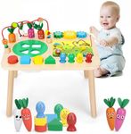 HEYLANDU Activity Table for 1+ Year Old Girls Boys, 7-in-1 Wooden Montessori Toys, Activity Center, Baby Toddler Sensory Toys Kids First Birthday Gift