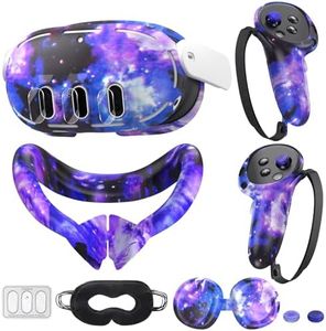 Compatible with Oculus Quest 3 Accessories, VR Silicone Face Cover, VR Shell Cover,Touch Controller Grip Cover,Camera Lens Protector Set (Starry Purple)