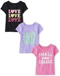 The Children's Place Baby Toddler Girls Short Sleeve Graphic T-Shirt 3-Pack, Sassy Vibes/Love Love/Small in Charge, 4T