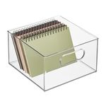 mDesign Compact Office Storage Box — Plastic Storage Box for Stationery, Files, Paperwork and More — Storage Container for Desks and Offices — Clear