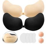 Amazqi 2 Pair Stick On Bra Push up for Women, Backless & Strapless Sticky Bra with with 2Pcs Nipple Covers & 4 Pcs Lifting Sickers for for Evening Dress, Wedding Dress