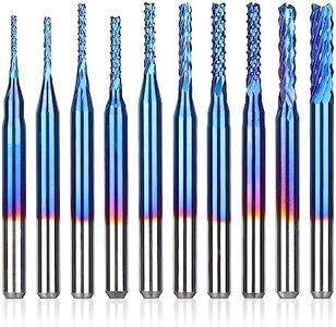 SainSmart Genmitsu 10Pcs Nano Blue Coat End Mill CNC Router Bits, 0.8-3mm, 1/8" Shank