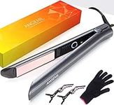 ANGENIL Hair Straightener and Curler 2 in 1, Professional Titanium Flat Iron, Dual Voltage 1" Anti-Static Curling Irons for All Hair Types,Lightweight,Vacuum Grey