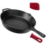 Cast Iron Skillet - 12"-Inch Frying Pan with Assist Handle and Pour Spots + Silicone Grip Cover - Pre-Seasoned Oven Safe Cookware - Indoor/Outdoor Use - Grill, Stovetop, Induction and Firepit Safe