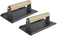 Yaegoo Rectangular Cast Iron Grill Press, Steak Weight Bacon Press with Wooden Handle - 2 Pack