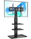 FITUEYES Floor TV Stand for 32 to 75 inch Flat & Curved Screen Television with Metal Base & 60 Degree Swivel Mount & Height Adjustable up to 53.5" & Three Shelves Black