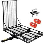 IRONMAX Foldable Hitch Cargo Carrier with Ramp, Heavy Duty Folding Mobility Scooter Wheelchair Hitch-Mounted Carrier with Anti-tilt Devices and Straps for Car, Truck, SUV, RV, 500LBS Weight Capacity