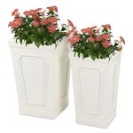 Taylor & Brown Set of 2 Large Handmade Square Tall Plant Pots 36/28cm MgO Modern Flower Planter Pot Box Garden Decoration Indoor/Outdoor Planters with Drainage Hole (Tall)