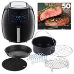 GoWISE USA GWAC22003 5.8-Quart Air Fryer with Accessories, 6 Pcs, and 8 Cooking Presets + 100 Recipes (Black), Qt