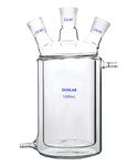 DONLAB CFL-1000 Glass 1000ml/1L 3-Neck Double Layer Flat Bottom Reaction Flask Jacketed Reactor, with Three 24/40 Ground Glass Joints