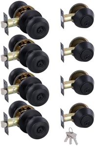 GITRANG (4 Pack) All Keyed Identical Door Knob Single Cylinder Deadbolt Lock Combo Set, Classic Matte Black Exterior Door Knobs with Deadbolt Entrance and Front Door Lock