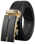 LUXURY MEN'S LEATHER BELT BOXED Automatic Ratchet Buckle Belts in a Variety of Colours 1.5'' (35mm) Wide Fully Adjustable to Fit Any Waist Size up To 42'' (Gold & Black)(Size: Small to Extra Large)