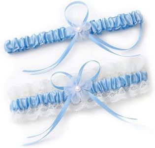 TWPER Blue Garters for Bride, Something Blue White Lace Thigh Leg Garter One Size for Wedding Women, Bride to Be Bridal Shower Outfit Engagement Gift