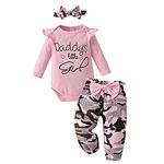 Newborn Baby Girls Clothes Long Sleeves Romper Infant Ruffle Top Camouflage/Tie-dye Pants Bow Headband Fall 3Pcs Outfit Set 3-6 Months