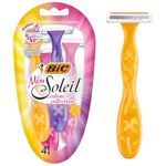 BIC Miss Soleil Colour Collection Razors Women - Colour Collection Triple Blade Disposable Womens Razors with Engraved Flower Handles - Pack of 4