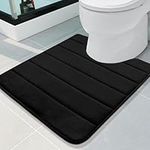 OLANLY Memory Foam Contour Toilet Bath Rug, U-Shaped Non Slip Absorbent Thick Soft Washable Bathroom Rugs, Floor Carpet Bath Mat for Bathroom Sink Toilet 20" x 24", Black