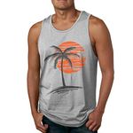 Waldeal Mens Casual Palm Tree Sunset Sleeveless Tank Tops Cool Fitness Shirt Gray Size L