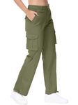 JHMORP Women's Hiking Cargo Pants Lightweight Quick Dry Wide Leg Cotton Travel Work Pants with Pockets (Army Green,CA M)