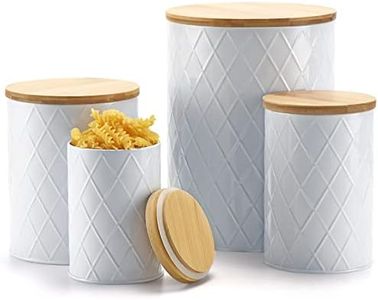 Kazozobi White Kitchen Canisters Set with Wooden Lids, Airtight Sugar, Flour, Coffee, Cookie Storage Canister Sets for Kitchen Countertop, Farmhouse Kitchen Decor, 4 Pack