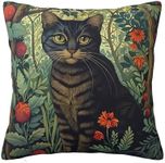 Ideeze William Morris Style Vintage Cat Throw Pillow Covers Soft Decorative Throw Pillowcases Cushion Case Square for Home Decor Bed Couch Car Living Room 18x18 Inch