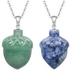 mookaitedecor 2pcs Green Aventurine Necklace Blue Sodalite Crystal Necklace Hazelnut Pendant Necklace for Men Women, Semi Precious Stone Necklace Reiki Healing Crystal Necklace Unique Jewellery Gift