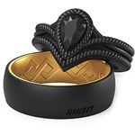Rinfit Matching Silicone Rings for Couples - Silicone Wedding Bands Sets for Him and Her - His and Hers Wedding Ring Sets - Pear - Black & Two Tone - Black/Gold - Women 8 & Men 11