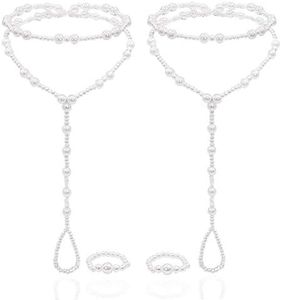 Bellady 2 Pcs Womens Beach Imitation Pearl Barefoot Sandal Foot Jewelry Anklet Chain
