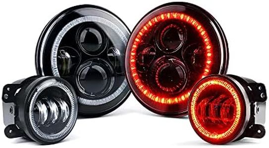 Xprite 7" 90W LED Headlights & 4 inch 60W Fog Lights Combo w/Red Halo Compatible with 2007-2018 Jeep Wrangler JK, DOT Approved