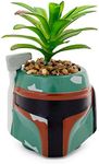 Star Wars Boba Fett Helmet 3-Inch Ceramic Planter with Artificial Succulent | Small Flower Pot, Faux Indoor Plant for Desk Shelf, Trinket Tray | Cute Home Decor Gifts and Collectibles