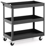 TANGZON 2/3-Tier Rolling Tool Cart, Utility Service Cart with Towel Rack Handle & Wheels, Heavy-duty Steel Mobile Tool Storage Garage Trolley Shelves (3 Tier, 76x38x78cm, Black)