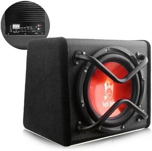 Amazonian cars 1000W Smart 10 inch Powered Subwoofer Car, Includes Loaded Enclosure with Amplifier, with Sub Level Control, Vented Subwoofer Enclosure, Black with Hermes Orange, Car Outdoor Audio