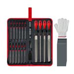 SETTECH 31PCS Metal File Set with Case,4PCS Carbon Steel Flat, Half-Round, Round and Triangle Metal&Wood File,14PCS Needle File Set,2PCS Electric Files,10PCS Sandpaper,1PC Brush and Working Gloves