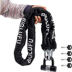 BIGLUFU Motorcycle Lock Chain Locks Heavy Duty, 120cm/4ft Long, Cut Proof 12mm Thick Square Chains with 4Keys 16mm U Lock, Ideal for Motorcycles, Motorbike, Bike, Generator, Gates, Bicycle, Scooter