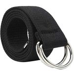 Oneyijun Braided Canvas Belt Women Men Boy Girl with Double Silver Metal D-Ring Buckle Casual Unisex 44.4 Inch Black