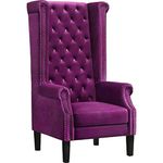 MODERN WAVE Luxury High Chair 57Inch Solid Wood Upholstered Arm Chair Sofa Bench Sofa Couch Wingback High Back Wing Chair Single Seater Chair for Living Room Office Bedroom in (Purple)