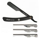 Parker, ADJUSTABLE Stainless Steel Black Handle Straight Barber Razor - Customize your Shave with 3 Different Blade Inserts - 5 Parker Razor Blades Included