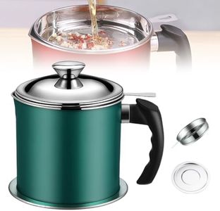 Stainless Steel Oil Filter Pot Can, 44 fl oz Large Capacity Grease Container Storage Pot Dispenser with Strainer & Lid for Storing/Filter/Separator Frying Oil and Cooking Grease (Green)